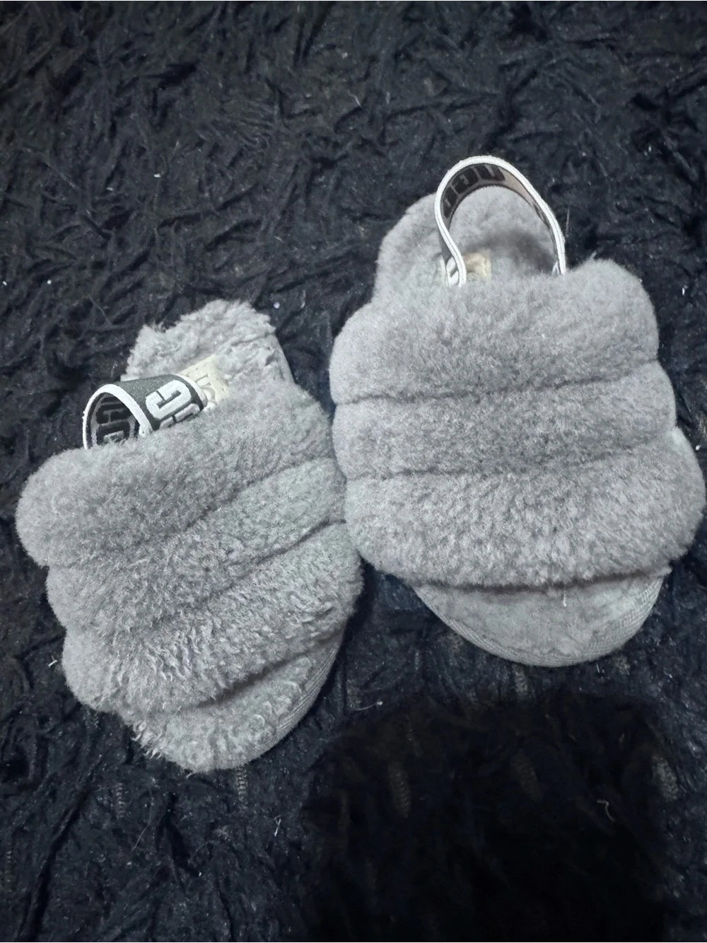 Plush Grey Ugg Baby Slide Slippers with Back Strap